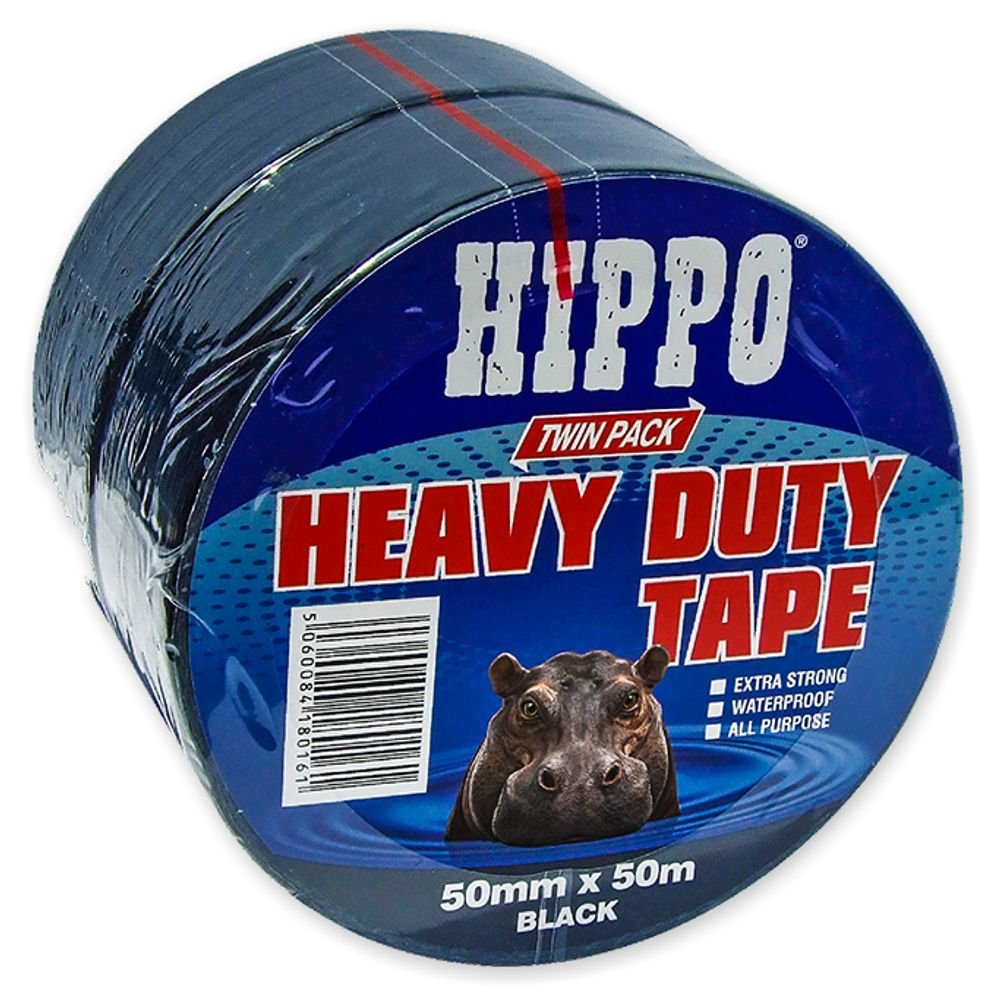 Hippo Heavy Duty Tape 50mm X 50m Twin Packs Black